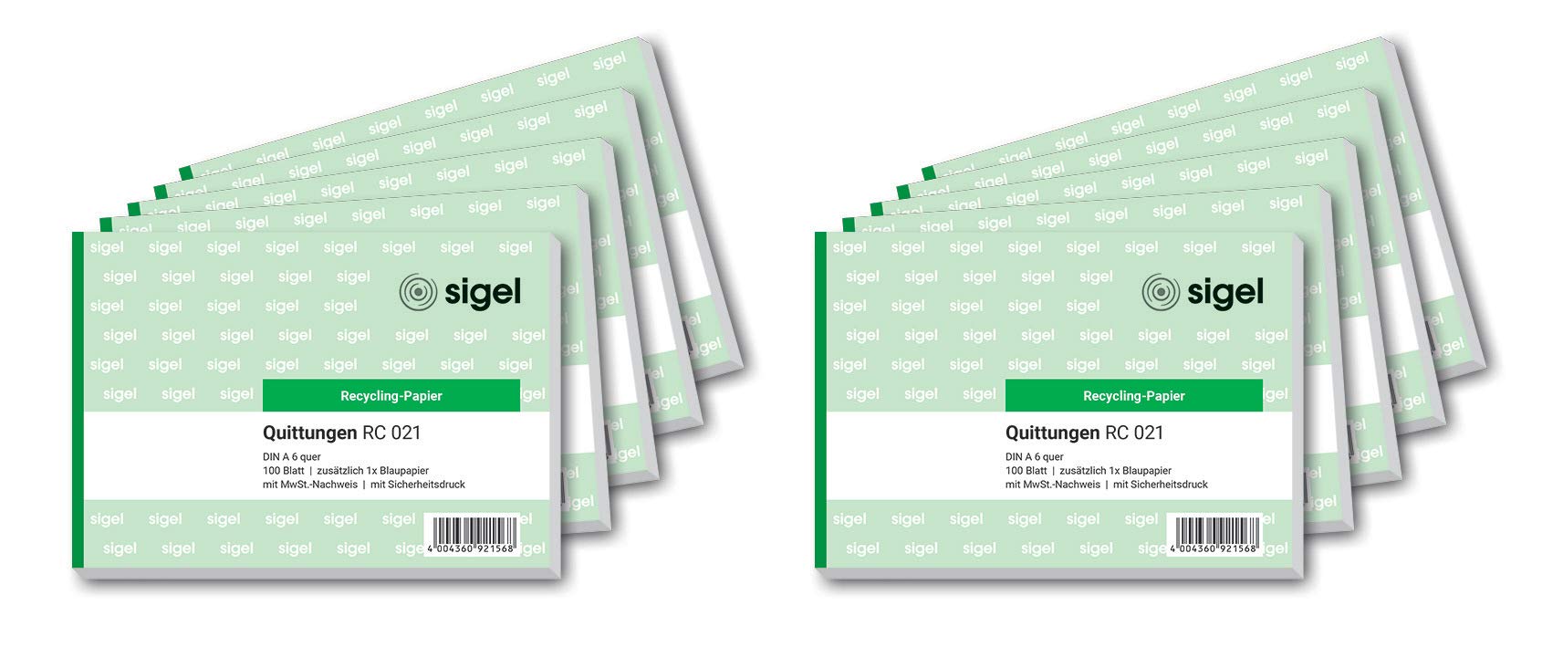 SIGEL RC021/10 Lot de 10 blocs de reçus en papier recyclé Format A6 paysage 100 feuilles