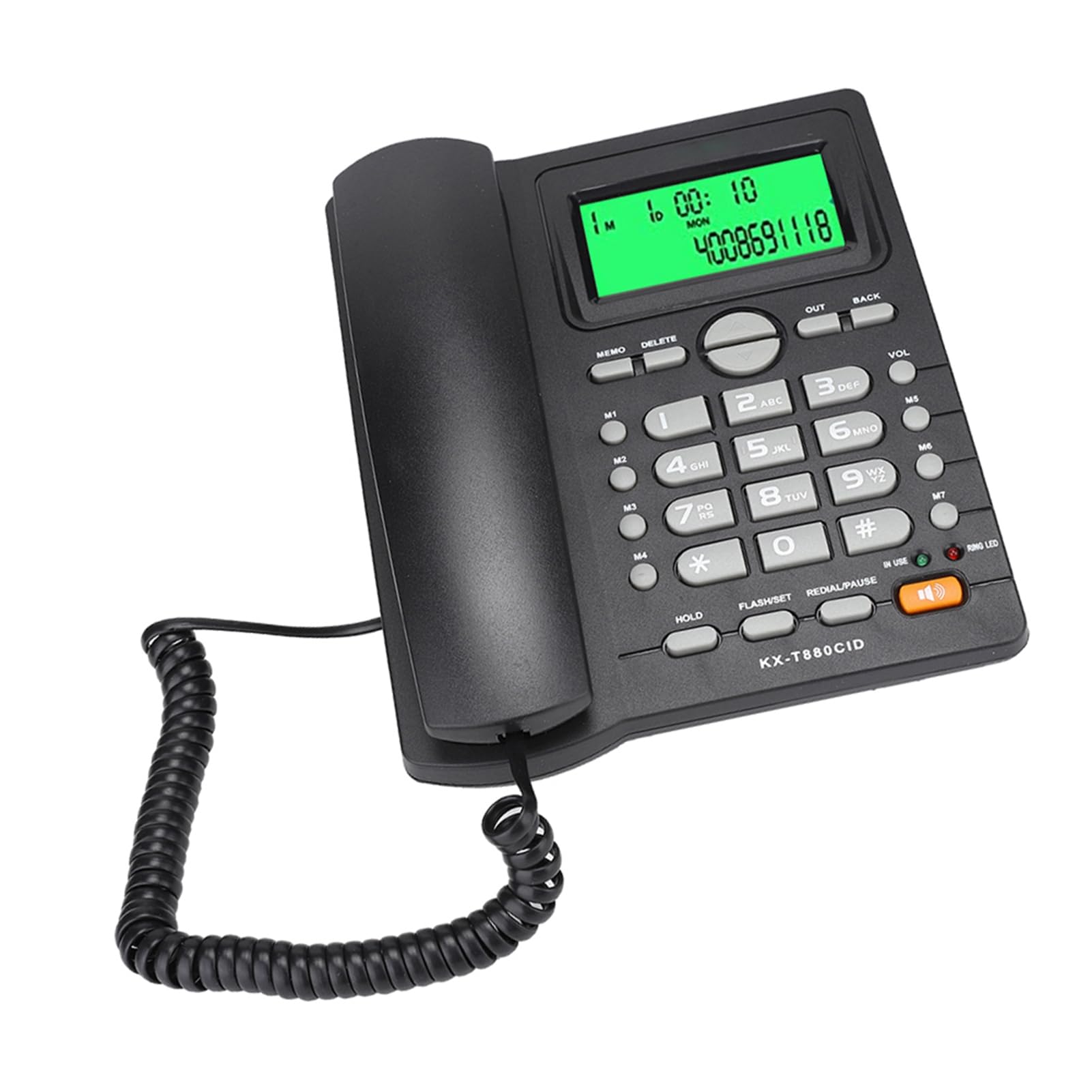 Telefono Fisso con Cavo, KX-T880C Telefono Fisso da Tavolo Senza Batteria Funzione di Visualizzazione 'ID Chiamante Muto Telefono Cablato Portatile per Casa, Hotel, Ufficio, Chiamate(Nero)