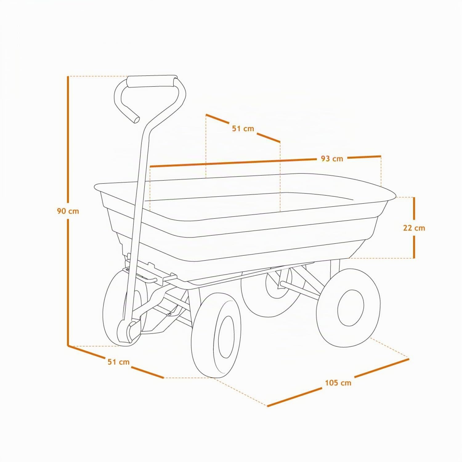Linxor - Chariot de Jardin, remorque de Transport à roulettes - 75 L - 260 Kg - Vert