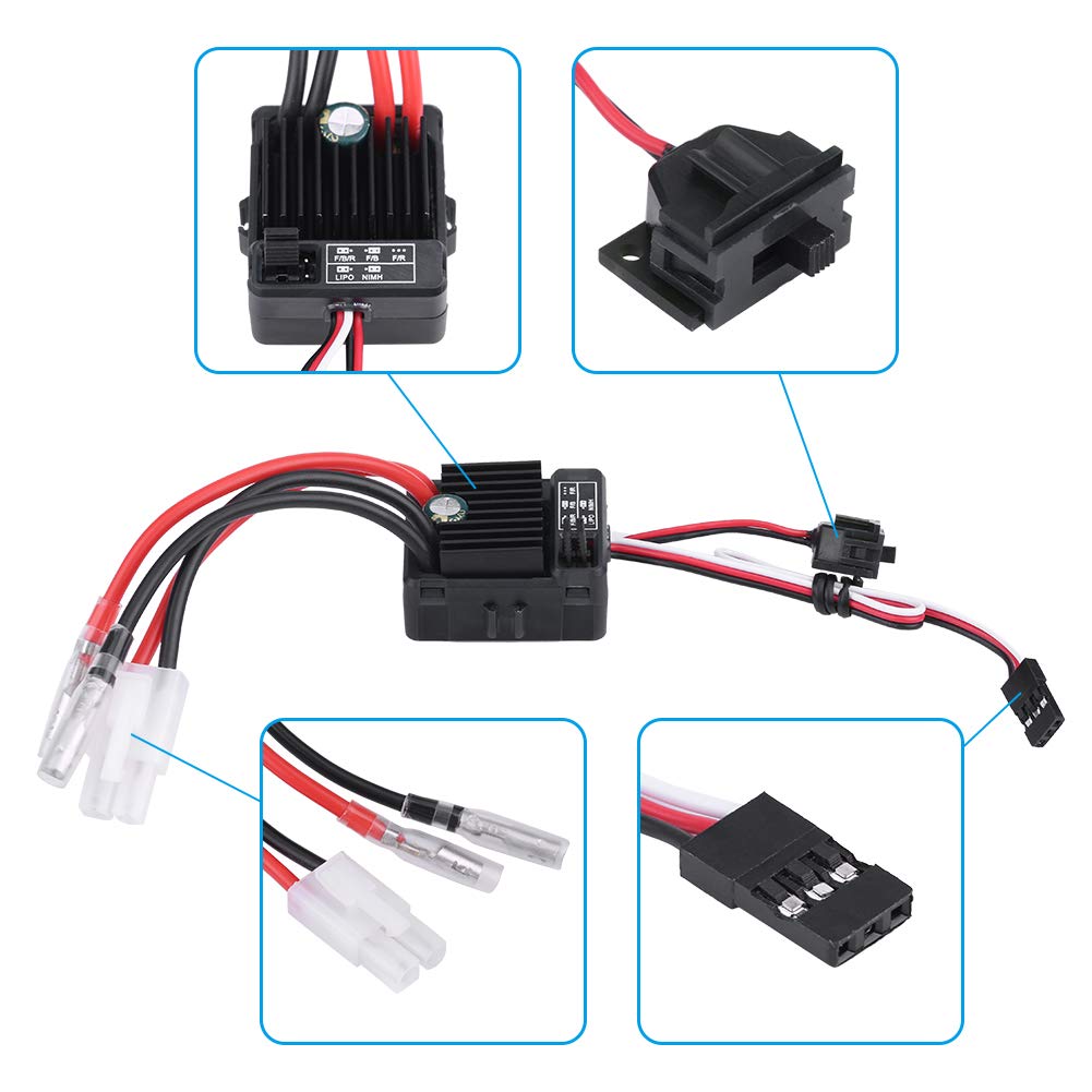 RC Car ESC Brushed 60A ESC Brushed ESC, Waterproof Brushed 1060 60A ESC 60A ESC Brushed for Touring RC Car Truggy 1/10 RC Car Complete Motors