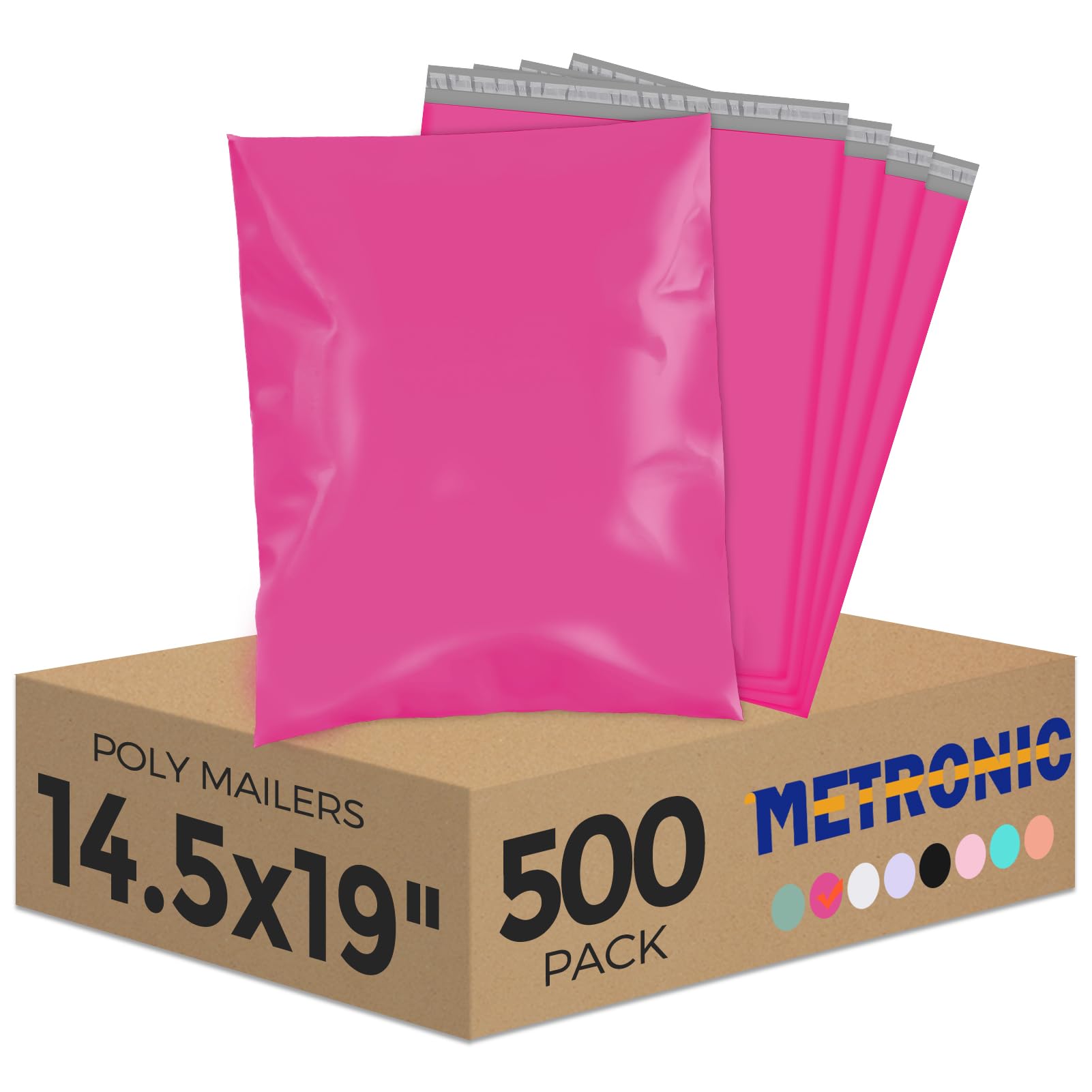 Metronic Pink Poly Mailers 14.5x19 Large Poly Mailers 500 Pack Self-Seal Shipping Bags, Packaging Bags, Shipping Envelopes, Packaging for Small Business, Boutique, Clothing