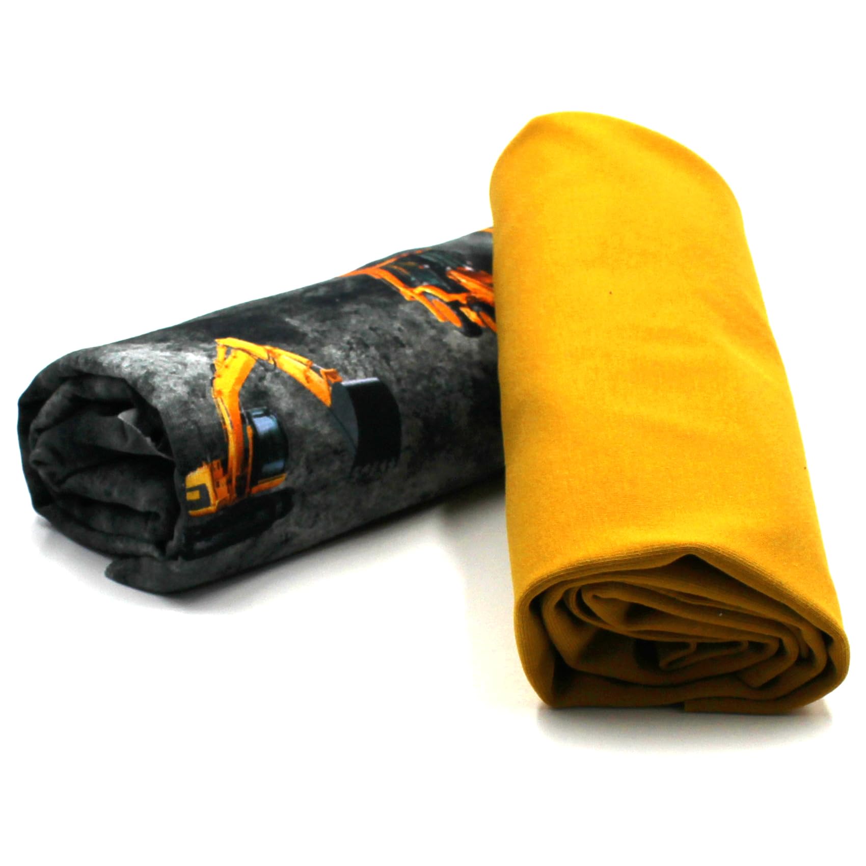 VmG-Store Jersey fabric set, colour-coordinated design + plain, each 0.5 m x 1.5 m, 95% cotton, 5% elastane, Tex Standard 100 (construction vehicles + mustard set 16)