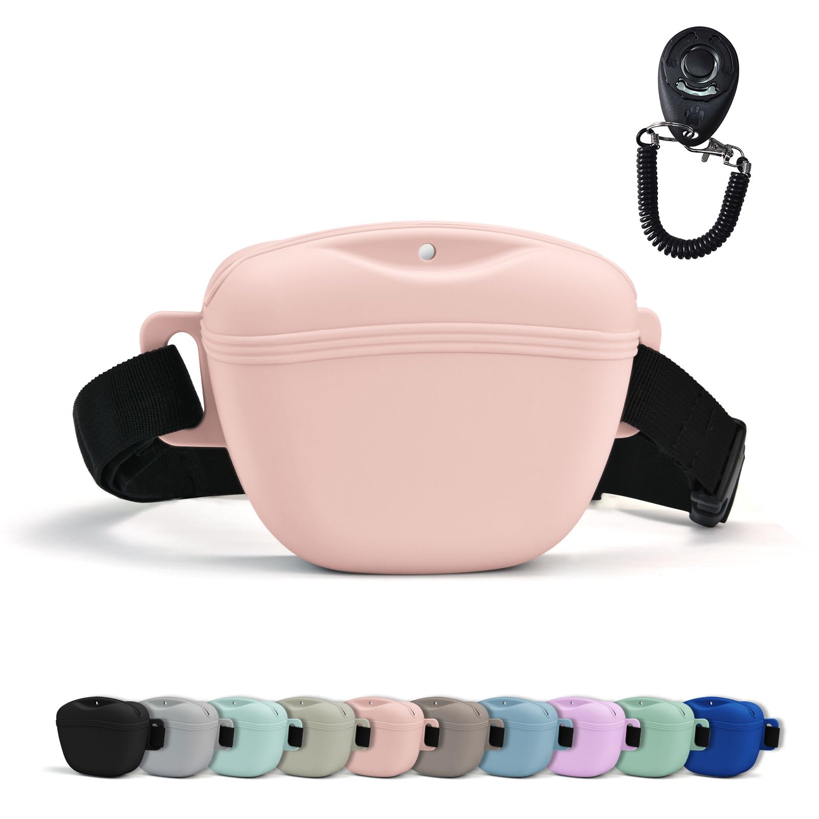 AUDWUD Upgraded Version of Silicone Treat Bag,Thicker and Stronger,Tighter Sealing;Comes with a Belt for Convenient Wearing;also Includes a Training Clicker for Easy Dog Training