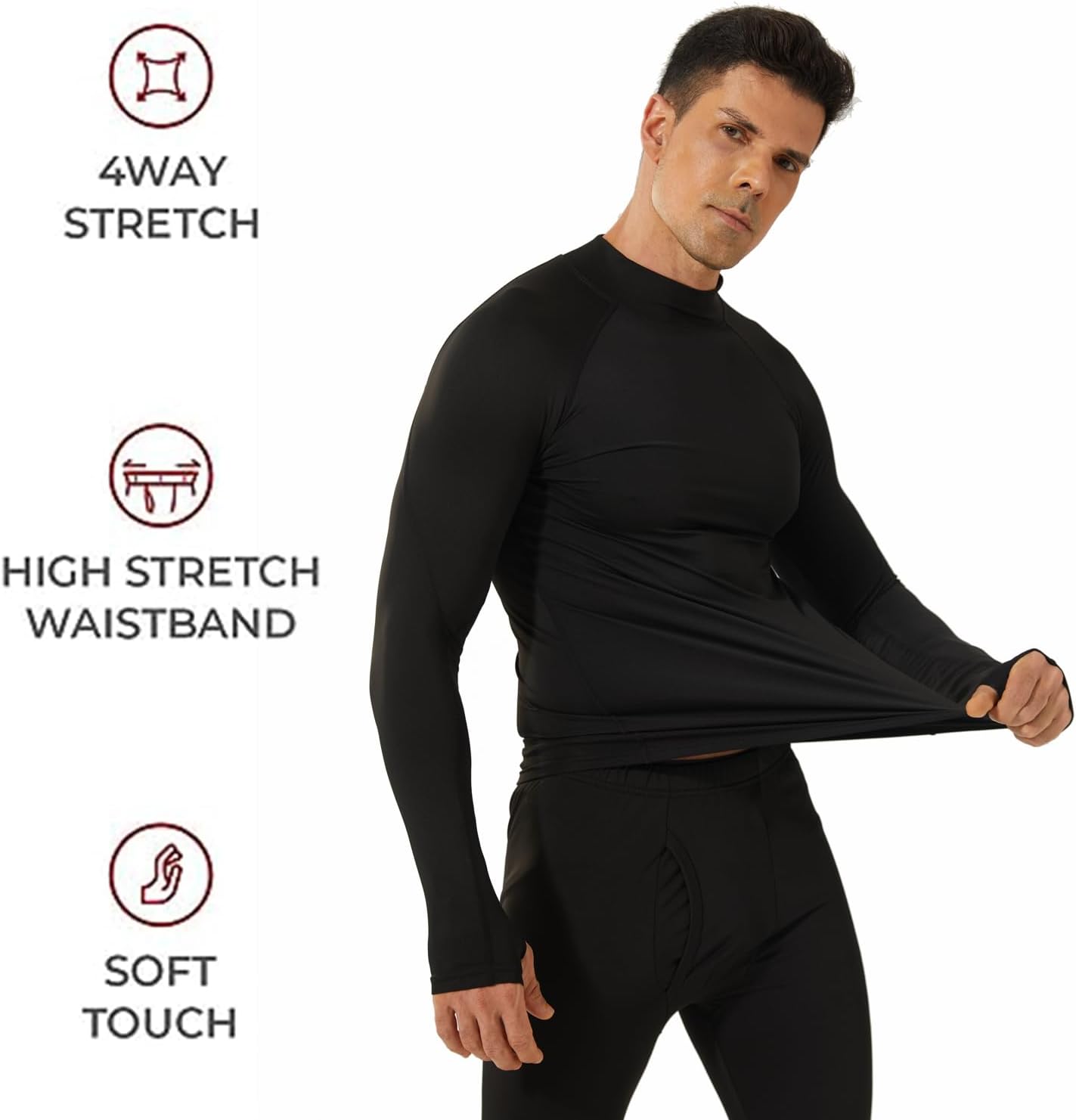 LANBAOSI Thermal Underwear for Men with Thumbholes Crewneck Long Sleeve Thermal Undershirt Men Base Layer Cold Weather 2 Pack - Image 3