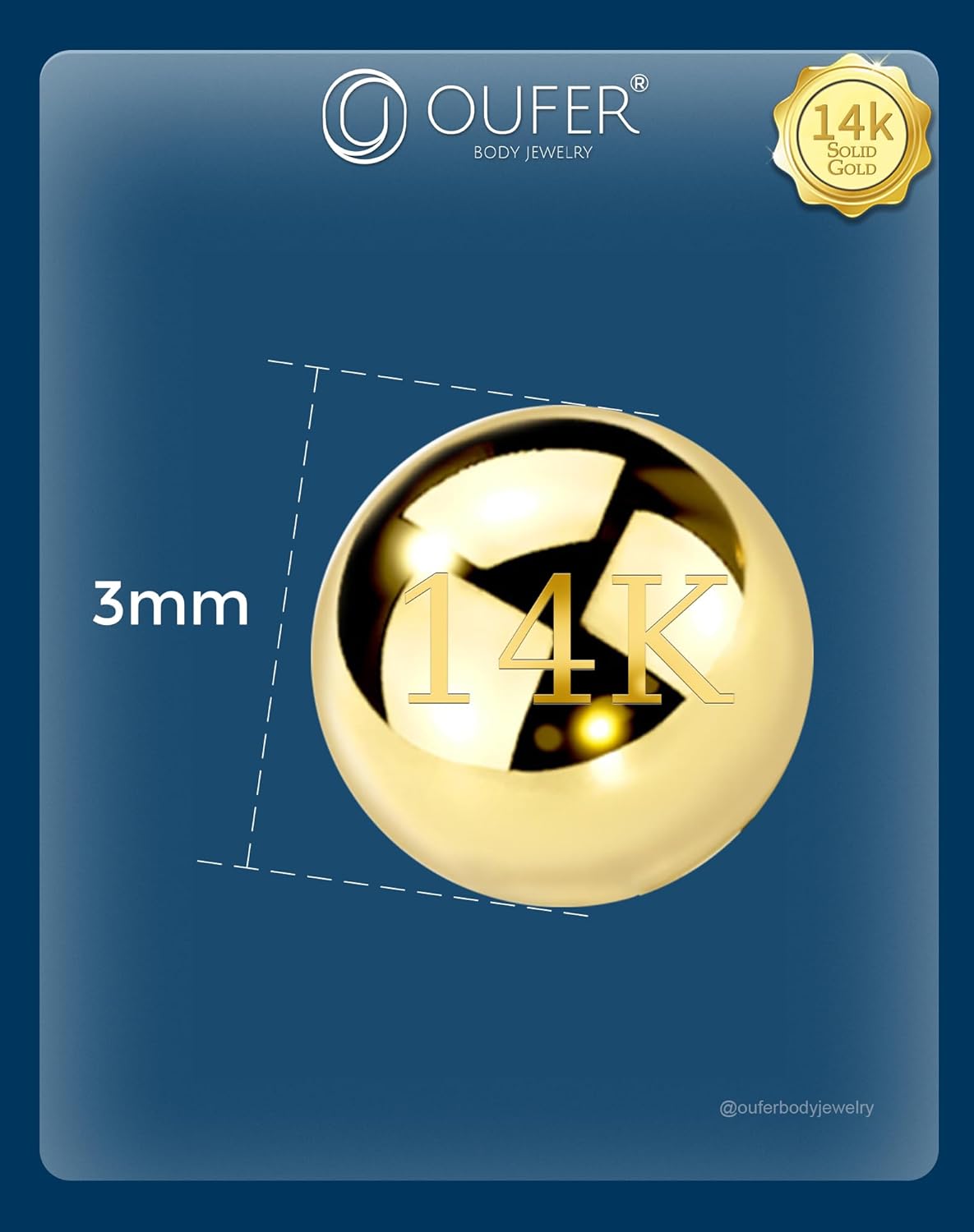 OUFER 14K Solid Gold Clea CZ Replacement Ball Externally Threaded for Belly Button Rings
