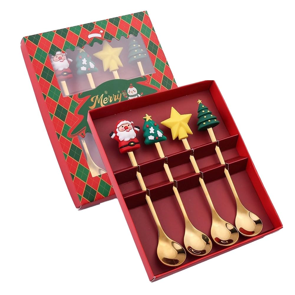 CTRLZS Christmas Set Gift Tableware Spoon & Fork Set Dessert Spoon Fruit Fork Coffee Spoon Tableware Set D
