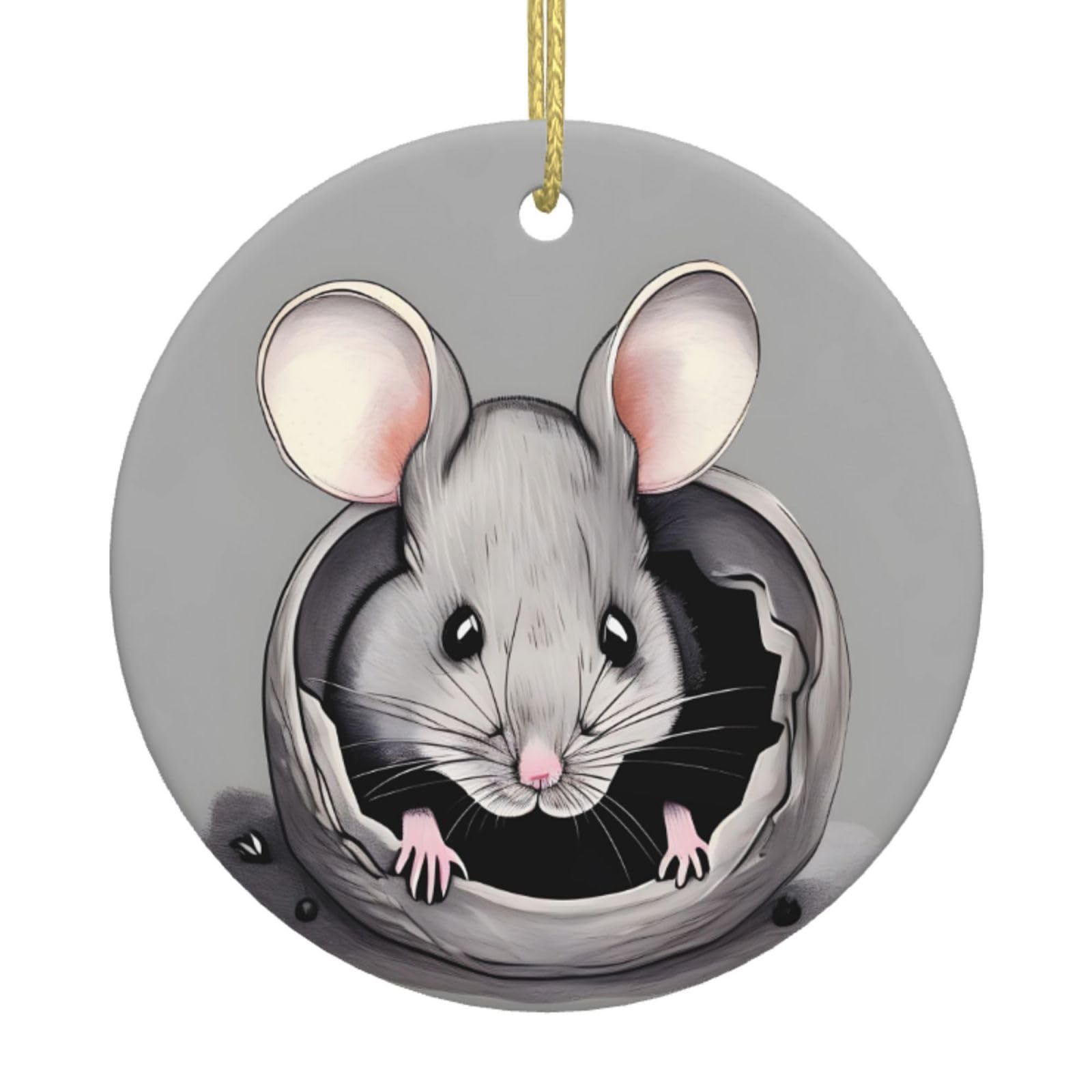 Grey Rat Printed Christmas Tree Ceramic Ornaments Holiday Decoration Christmas Unique Pendant for Christmas Party