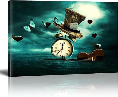 HOLEILUCK Reloj Violín Mariposa Sombrero Salvador Dalí Surrealismo Creativo Retro Lienzo Pintura Impresiones Arte de Pared Cuadros Decoración del