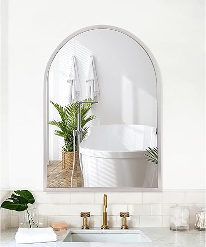 Miniatura 203 de Espejo de pared arqueado negro con marco de aleación de aluminio, espejo de baño de metal cepillado, espejo montado en la pared para sala de estar