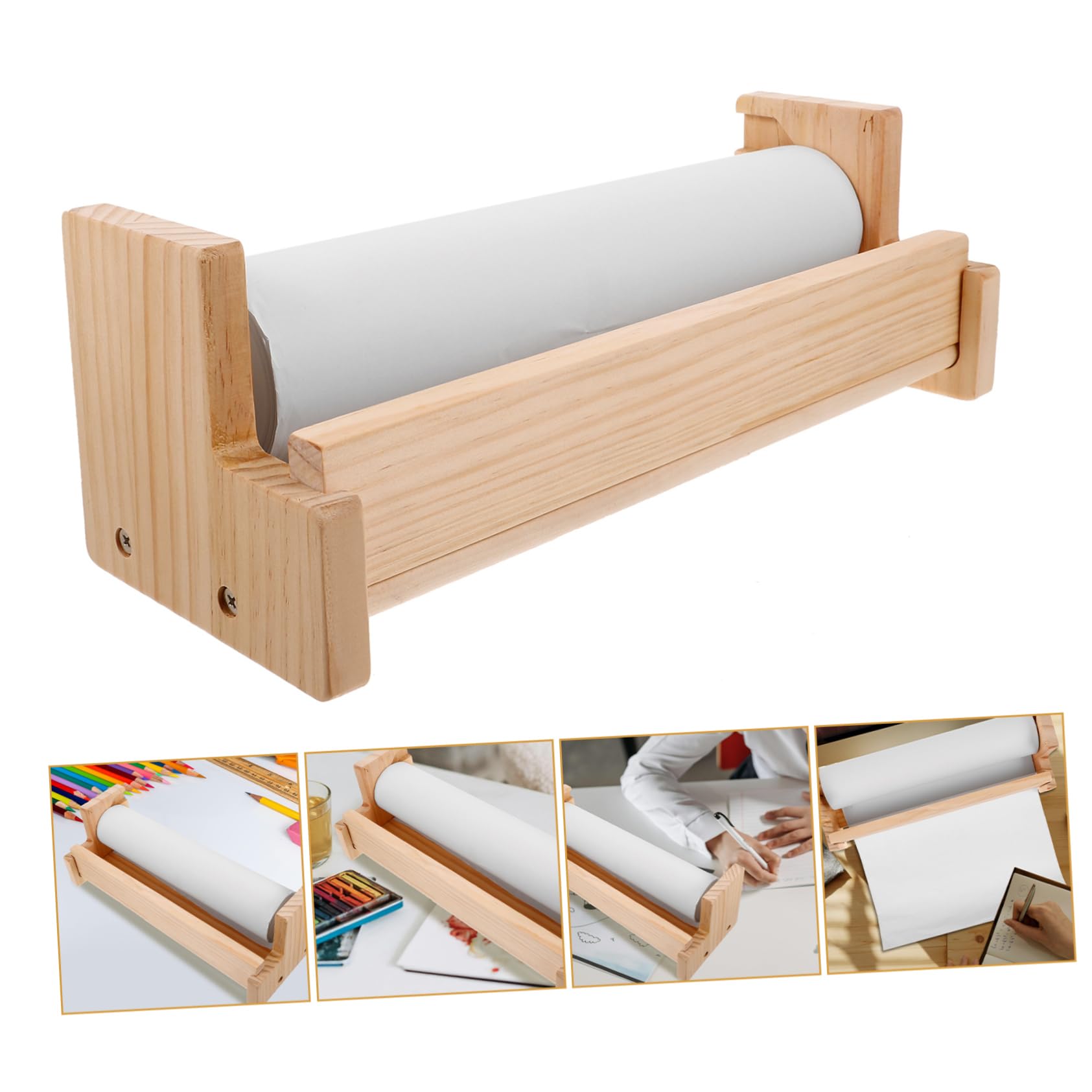Tofficu Cavalletto da Tavolo in Legno Multifunzione per Rotolo di Carta da Disegno, Risparmio di Spazio, Design per Ragazzo Ragazza, per Attività Creative e Doodling