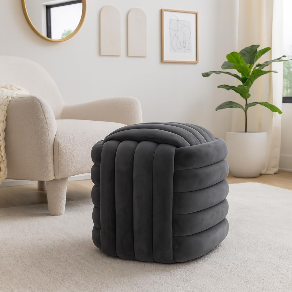 Home Decor Vanity Chair Ottoman – Bedroom Stool and Foot Rest Ottoman Display – Stylish Gray Upholstered Seat for Comfort Living Room Furniture and Modern or Traditional Home Décor - 19", Gray