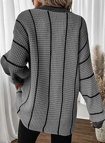Image of Dokotoo Womens Oversized Striped Tunic Sweaters Casual V Neck Long Sleeve Color Block Knit Pullover Jumper Tops