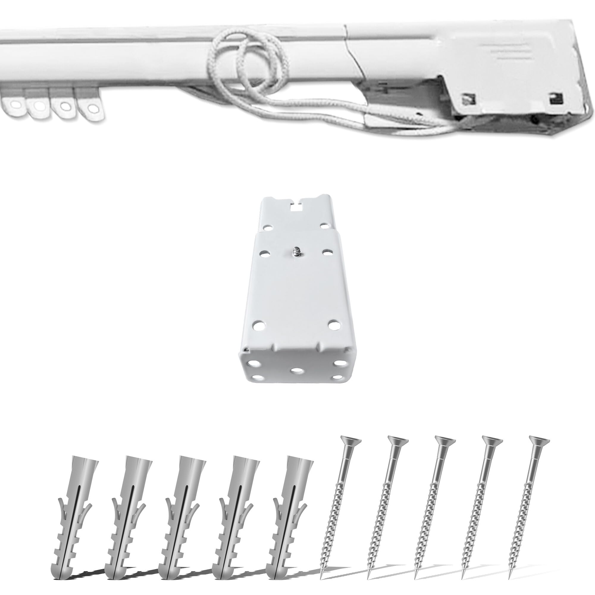Binario per Tende Estensibile in Alluminio Laccato Bianco, Apertura Personalizzabile con Corda, Binario Tenda Soffitto o a Parete con Supporti, Scorritenda, Riloga per Tende (DA 216 A 400 CM)