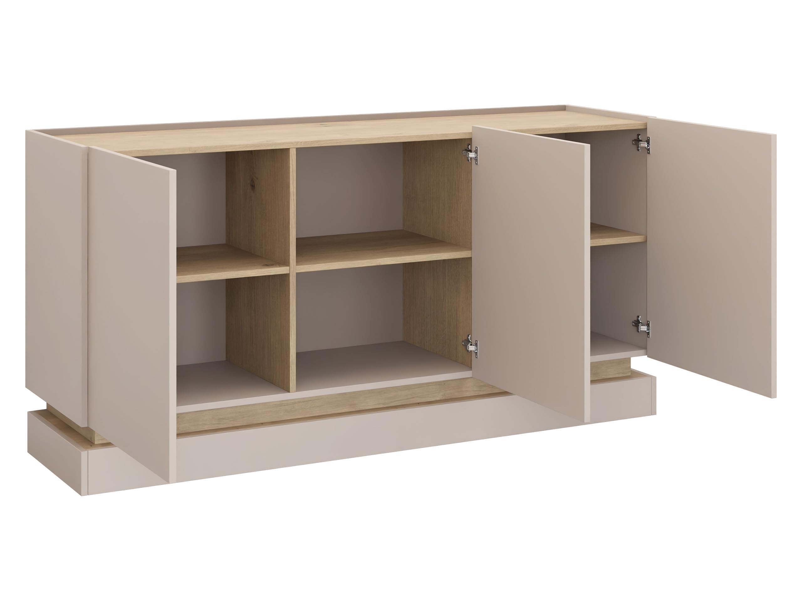 Mirjan24 Sideboard Zarpant K160 3D mit 3 Türen (Schwarz) | Griffloses Sideboard mit Soft-Close-Scharnieren und 6 Innenfächern für Geschirr, Deko und Wohnaccessoires