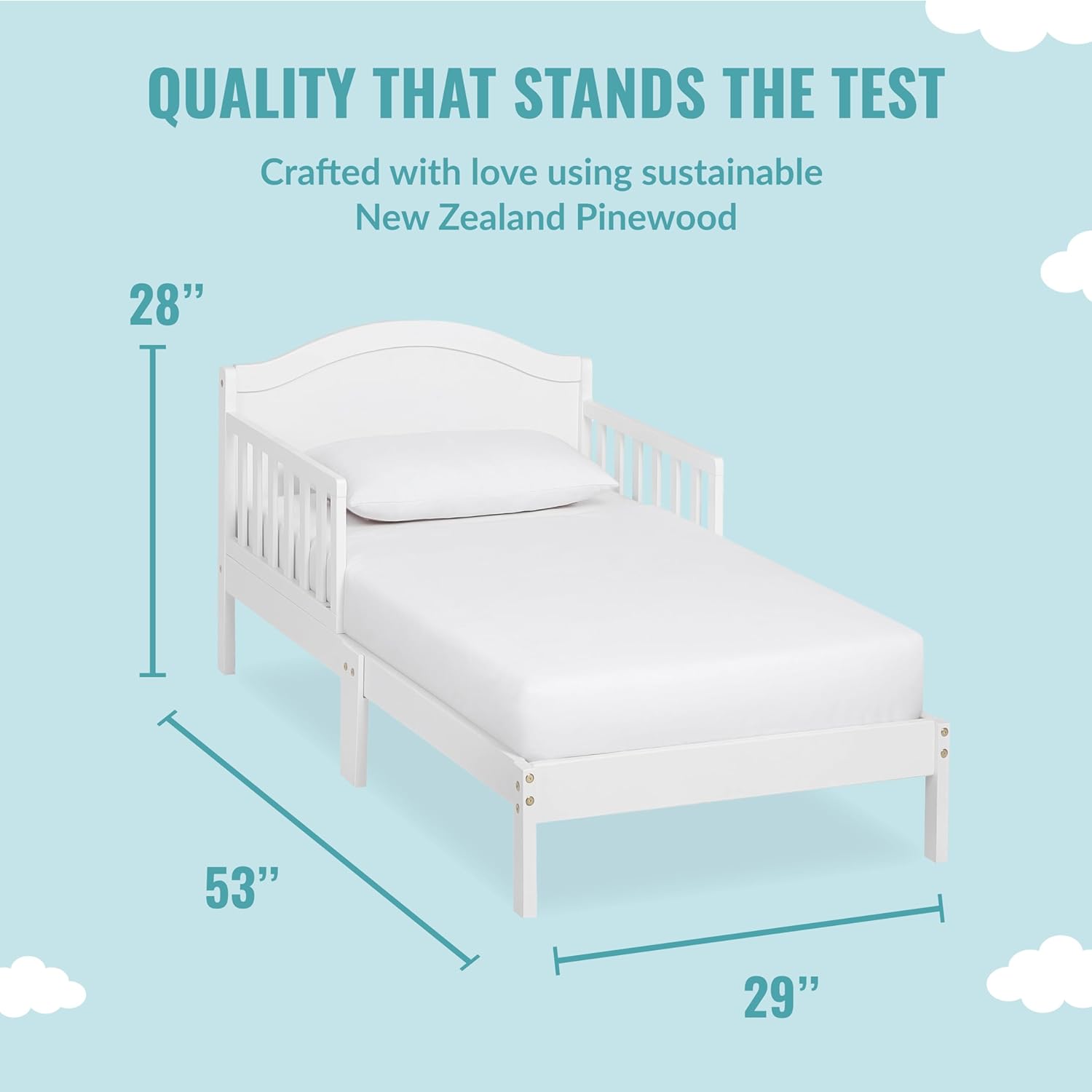Dream On Me Sydney Toddler Bed in White, Greenguard Gold Certified, JPMA Certified & Baby Fairy 5” Foam Crib & Toddler Bed Mattress in a Box, White