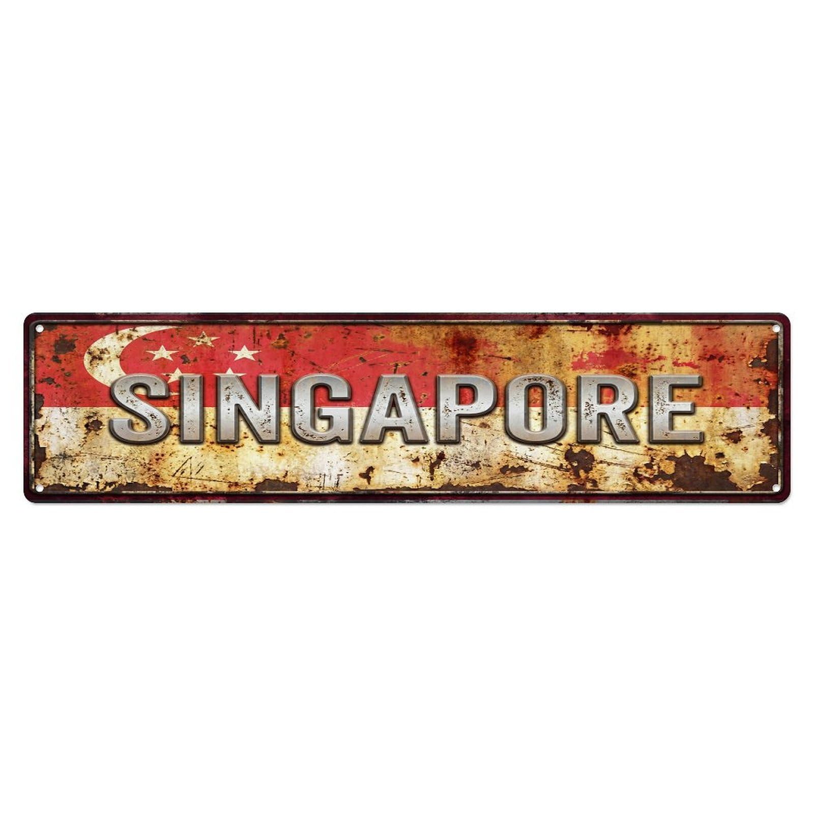 Olhnbad 4X16inch(10X40cm) Vintage Singapore Flag Pattern Metal Tin Sign
