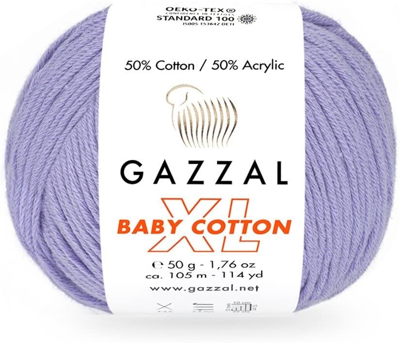 3 Pack (Skein) Gazzal Baby Cotton XL, 50% Soft Cotton 50% Acrylic, Each Ball 1.76 Oz (50g) / 114 Yards (105m), DK- Worsted, Knitting Yarn, Amigurumi Yarn, Baby Yarn, 3420
