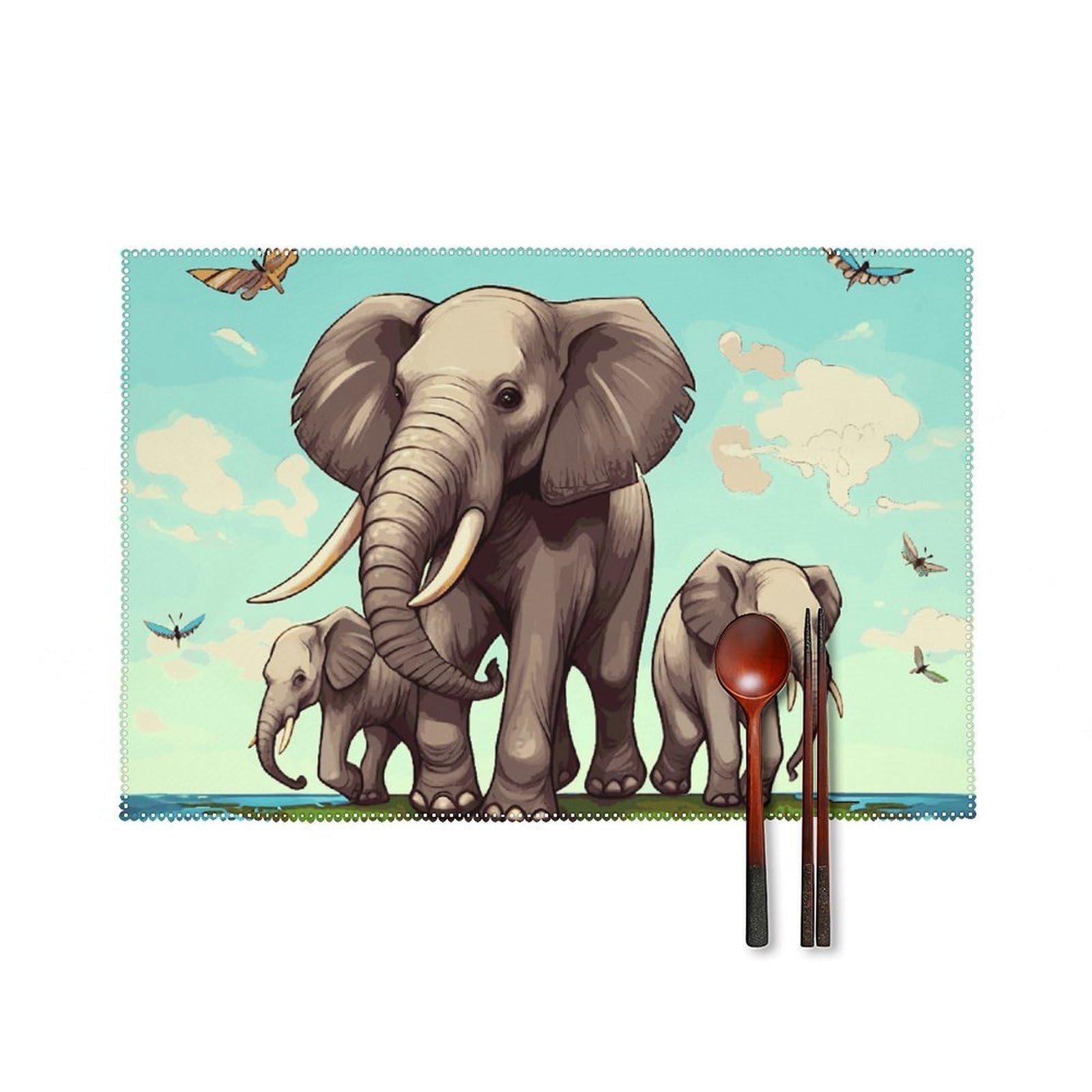 Elephants Placemats Washable Not Fade Placemats Practical Heat Resistant Place Mats for Outdoor Patio Table Mats Kitchen Dining Party Decoration