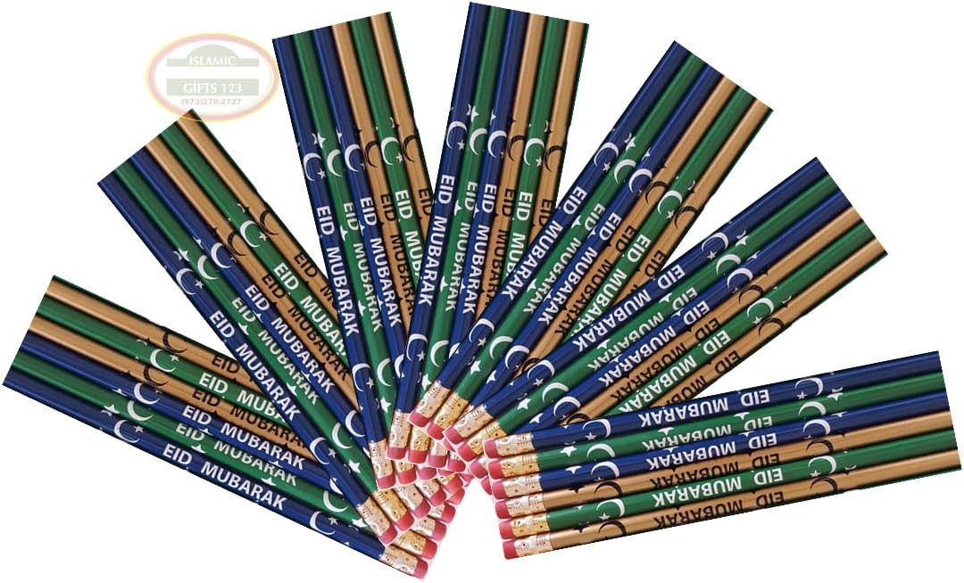 Eid Pencils [ 100 ] Eid Favors Eid Mubarak Pencils Happy Eid Customized Party Favors Eid decor Arabic Novelty Ramadan Decor Muslim Gifts Wholesale (100)