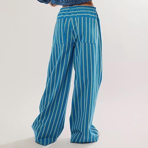 Calça feminina listrada Y2k com cordão elástico cintura alta pernas largas vintage streetwear, 03 -