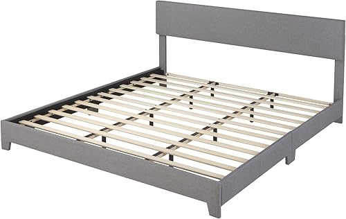 Miniatura 46 de Allewie Base de cama Queen con cabecera ajustable, plataforma de piel sintética con listones de madera, base de colchón resistente, no necesita