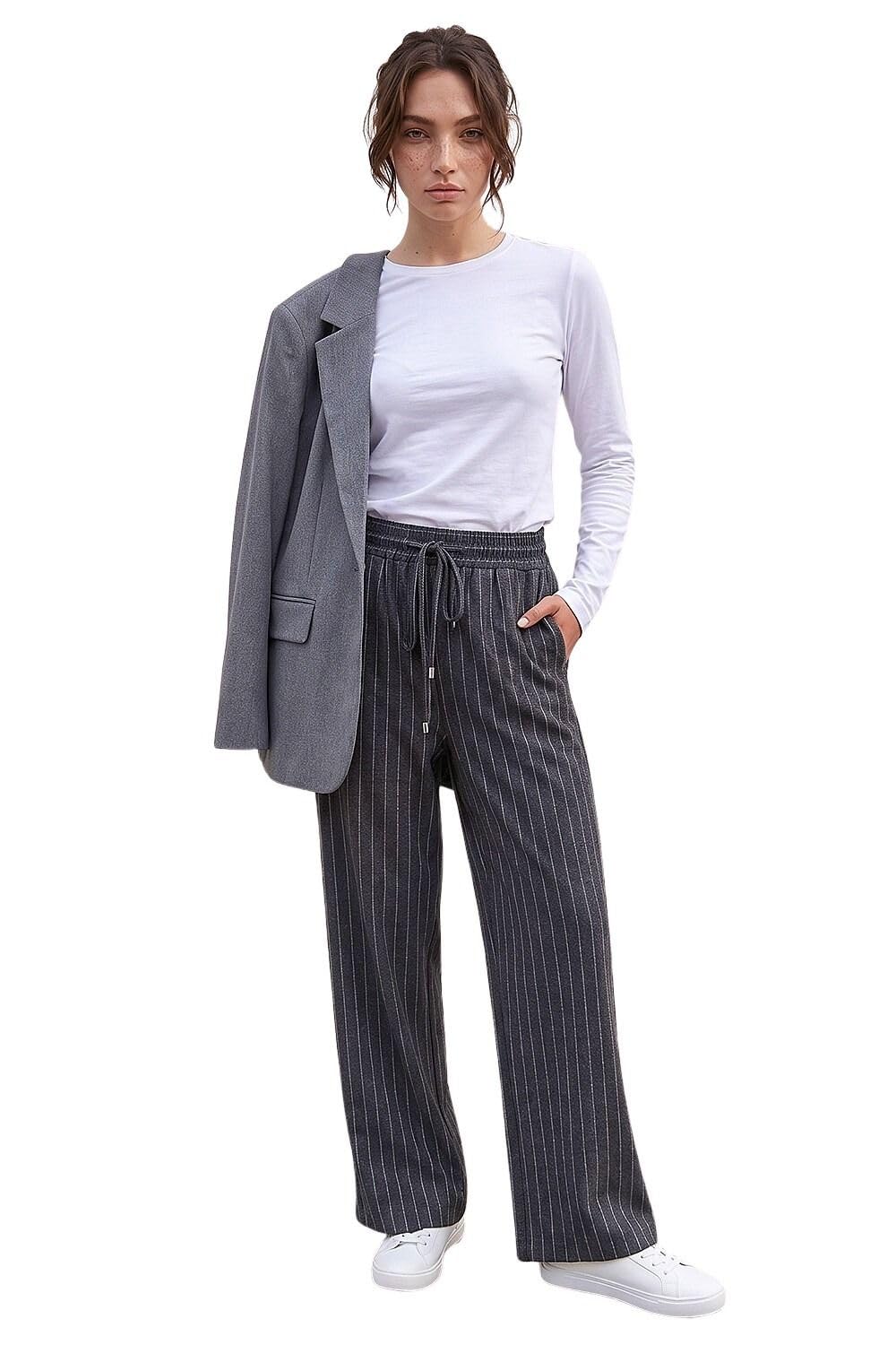 Roman Originals Women's Petite Grey Roman Petite Drawstring Ponte Trouser For Uk - Everyday Autumn Winter Comfy Soft Evening Vacation Work Party Night Out - Size 14