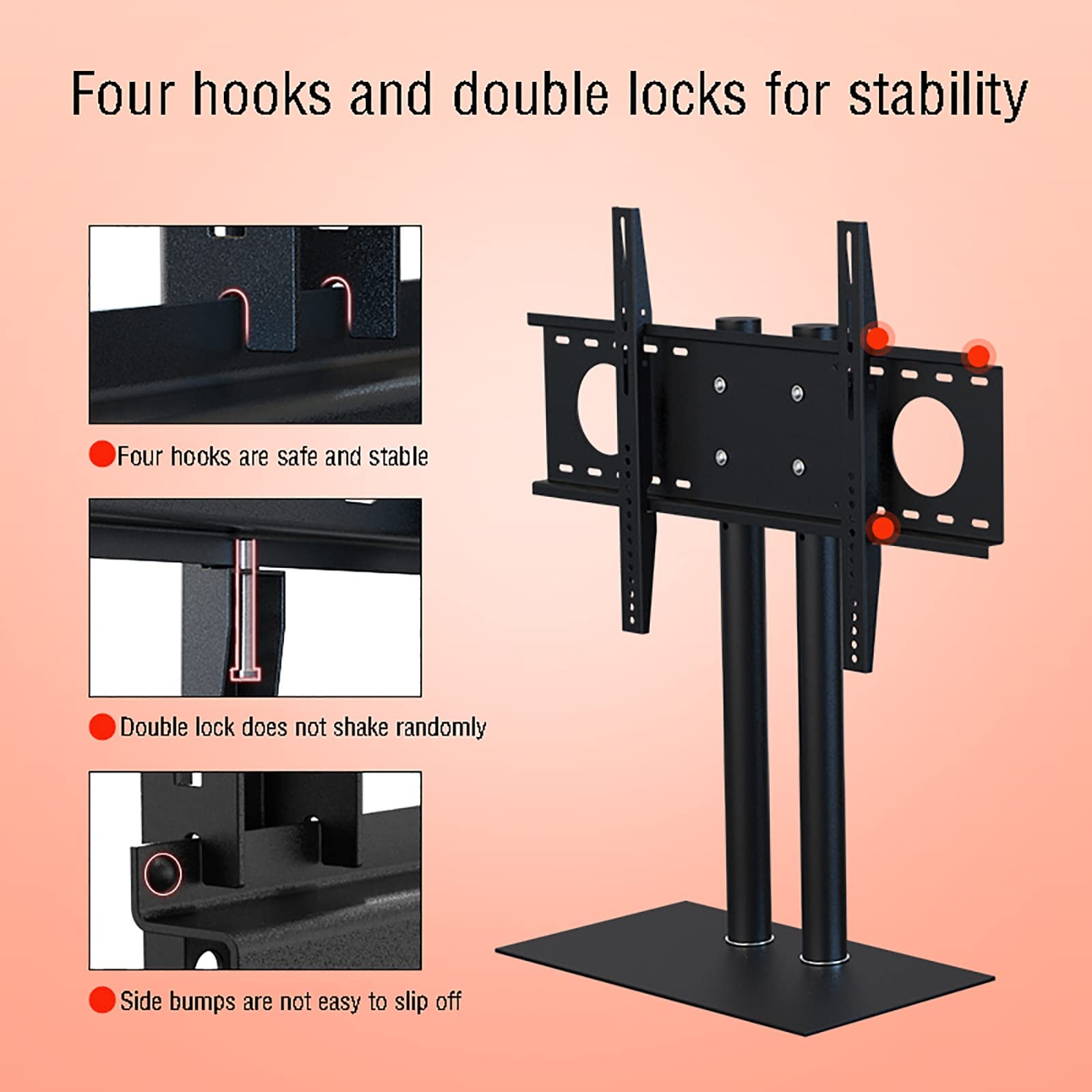 Soporte para TV con base de placa de acero grueso y diseño de doble columna para televisores ultra delgados de 37 a 70 pulgadas