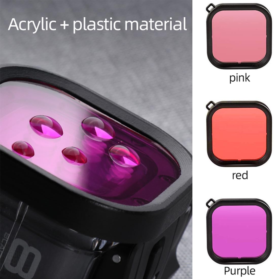 Filtern, 3 in 1 Schnorcheltauchen Unterwasser Rot/Pink/Lila Linsenfilter in Meerwasser & Süßwasser für wasserdichtes Kompatibel mit GoPro Hero 10, 9, 8