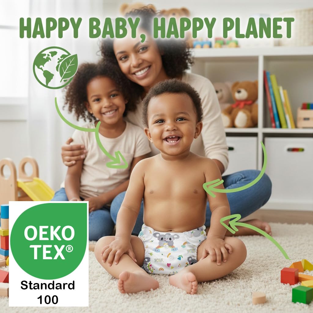 Set di 6 Pannolini Lavabili Riutilizzabili per Bambini e Neonati con Inserti in Bambù e Wetbag Oeko Tex Standard 100