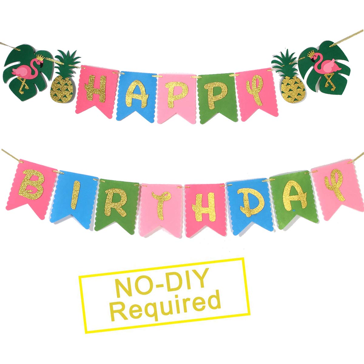 Decoración de fiesta de cumpleaños hawaiana para fiesta de verano Luau, pancarta de cumpleaños dorada con purpurina para fiesta Aloha, palma de coco y fiesta en la playa, pancarta de feliz cumpleaños