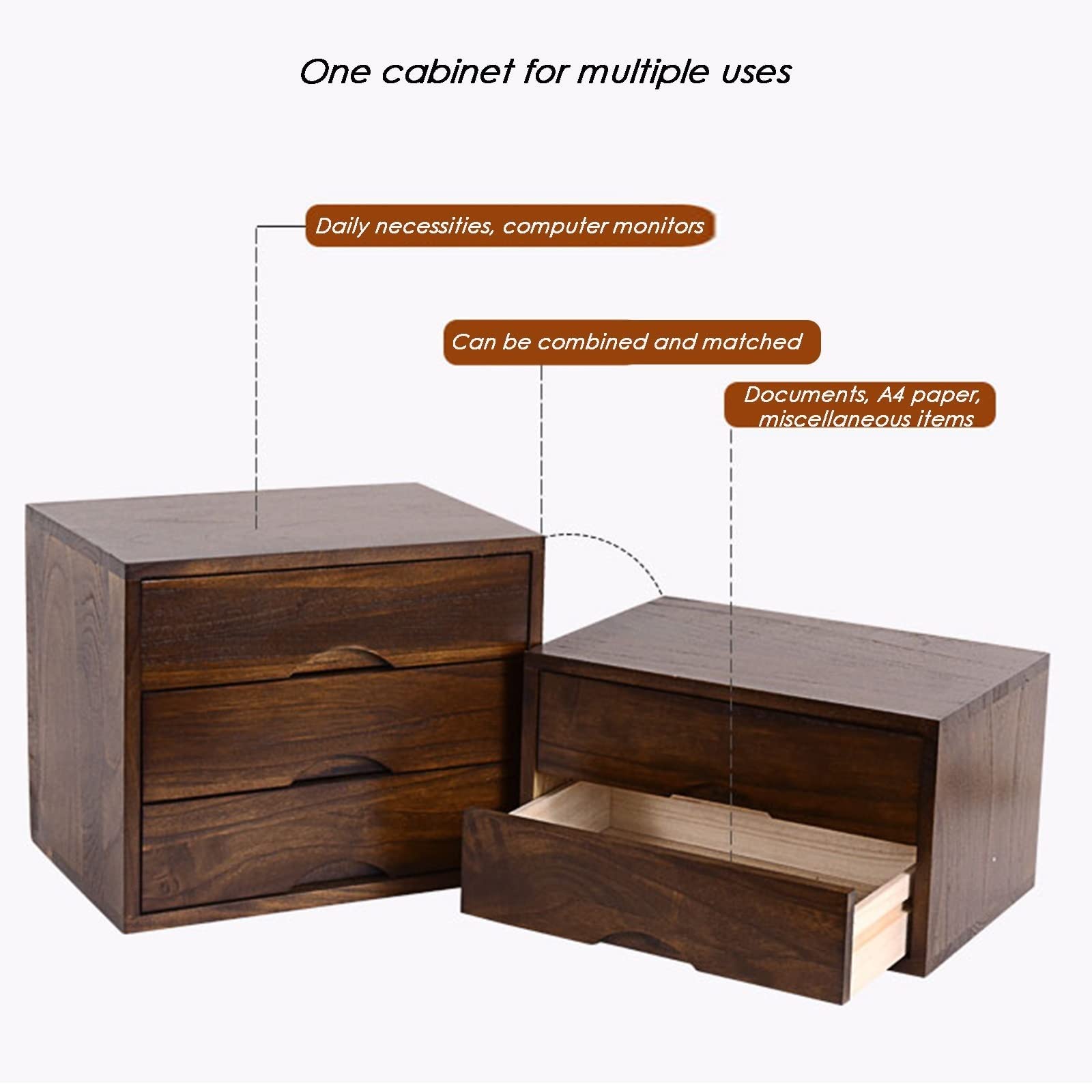 Archivador de escritorio – Caja de almacenamiento de madera maciza – Organizador de escritorio, caja de almacenamiento organizador de escritorio de madera de 2/4 capas, gabinete de almacenamiento con