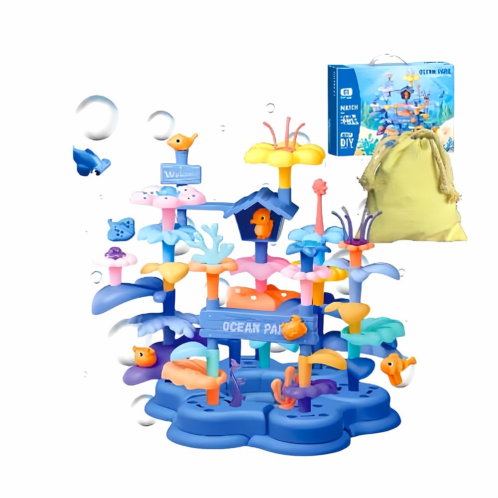Ocean Underwater World Coral Toy Ocean Blocks Coral Garden Building STEM Ocean Reef Toy Kids Birthday Gift Stacking Reef for Toddler Boys and Girls Ages 3 4 5 6(61PCS)