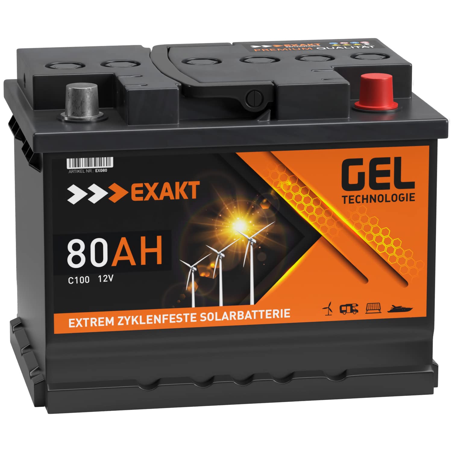 GEL Batterie 80Ah 12V Solarbatterie Wohnmobil Boot Solar Akku ersetzt 70Ah
