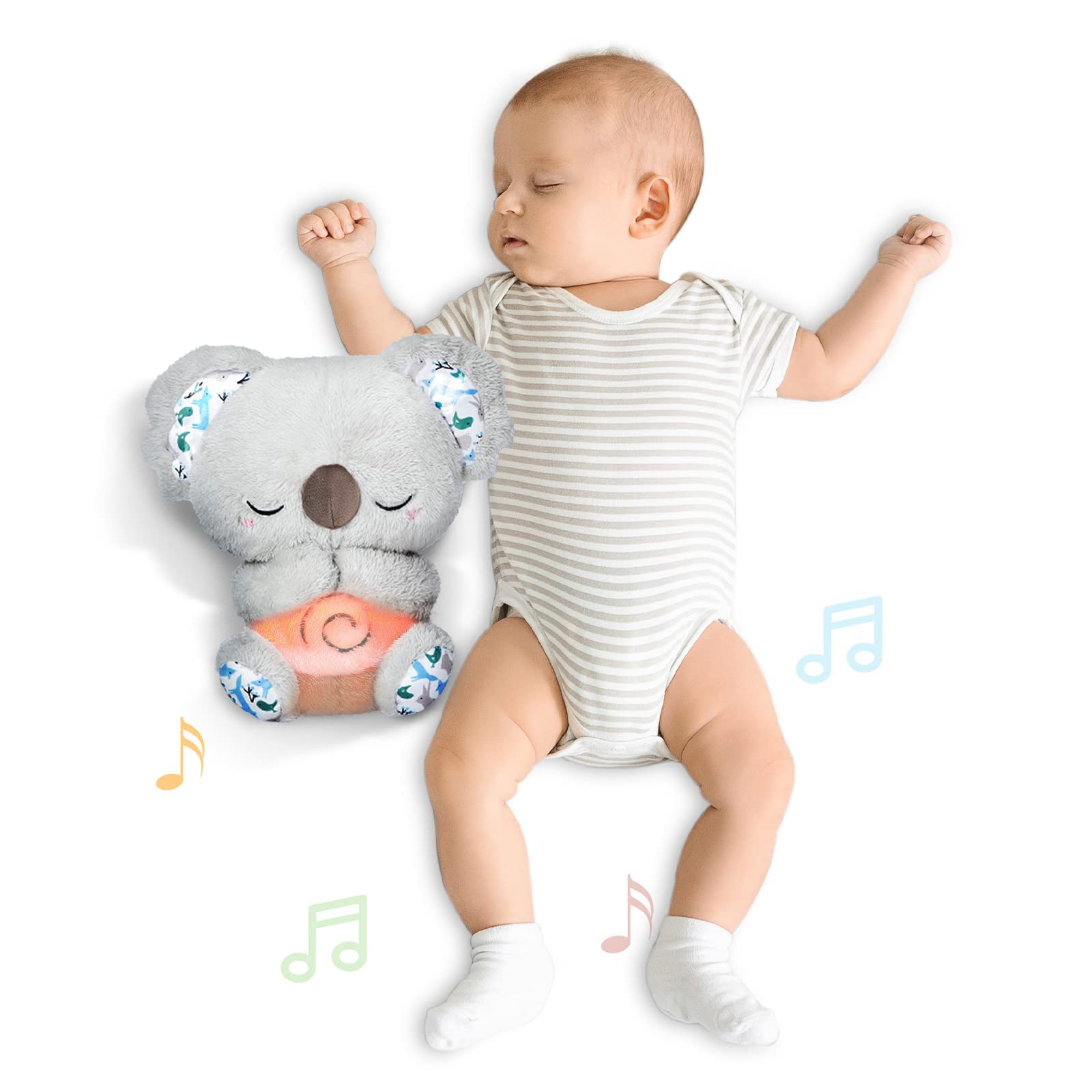 Auby Soothe 'n' Cuddle Koala，Kuscheltier mit Beruhigungsfunktion，Plüschspielzeug für Neugeborene 10 Schlaflieder, Lichter & rhythmische Atmung
