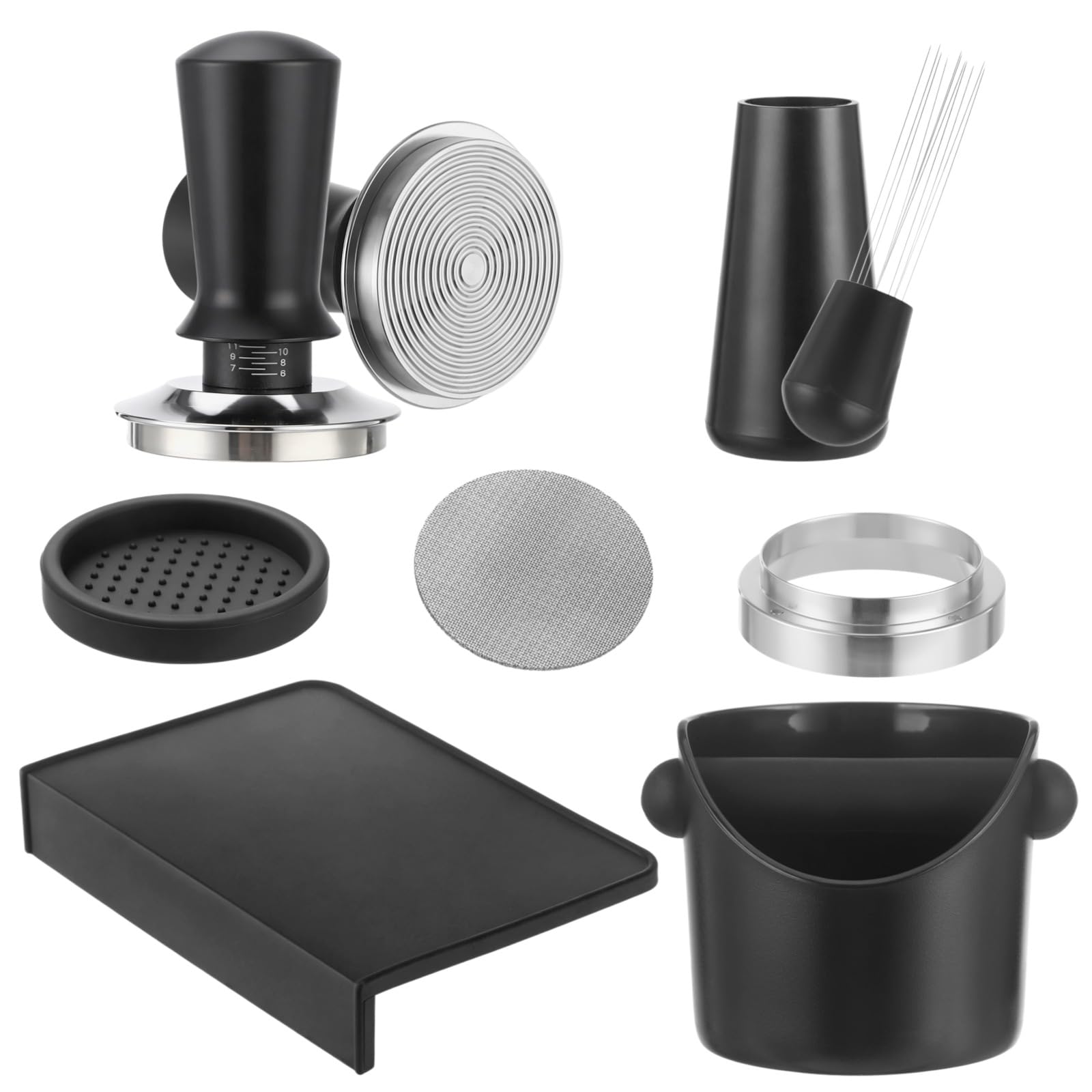 Zestaw akcesoriów do espresso, 58 mm, zestaw tamper do kawy z narzędziem dystrybucyjnym, lejekiem dozującym, ekranem krążkowym, pudełkiem i matą, narzędzia do przygotowywania kawy do ekspresu do kawy