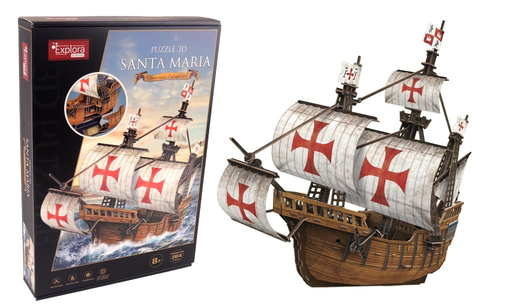 EXPLORA - Bateau Santa Maria - Puzzles 3D - 540032-​204 Pièces - Niveau 5 - sans Colle Ni Ciseaux - Educatif - Jeu de Construction - Cadeau Enfant - Maquette - À Partir de 8 Ans