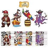 ZERHOK Sticker DIY Pirate Halloween 24 Feuilles coloriage Autocollants Un Projet d'artisanat Amusant,Mignon Coloré Autocollant Pirate Cadeaux de fête d'anniversaire Chasse au trésor mystère