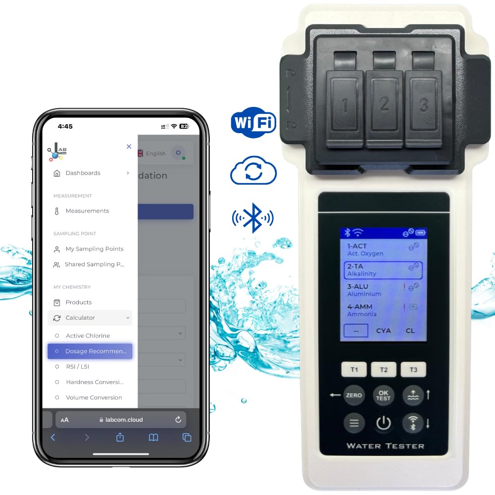 PoolLab 2.0 + Extra-Zubehör (Aufbewahrungskoffer & Wasserstandsausgleicher) – Premium Wasseranalyse-Set – 27 Parameter – WiFi, Bluetooth, App – Für Pool, Spa & Whirlpool – Sonderedition