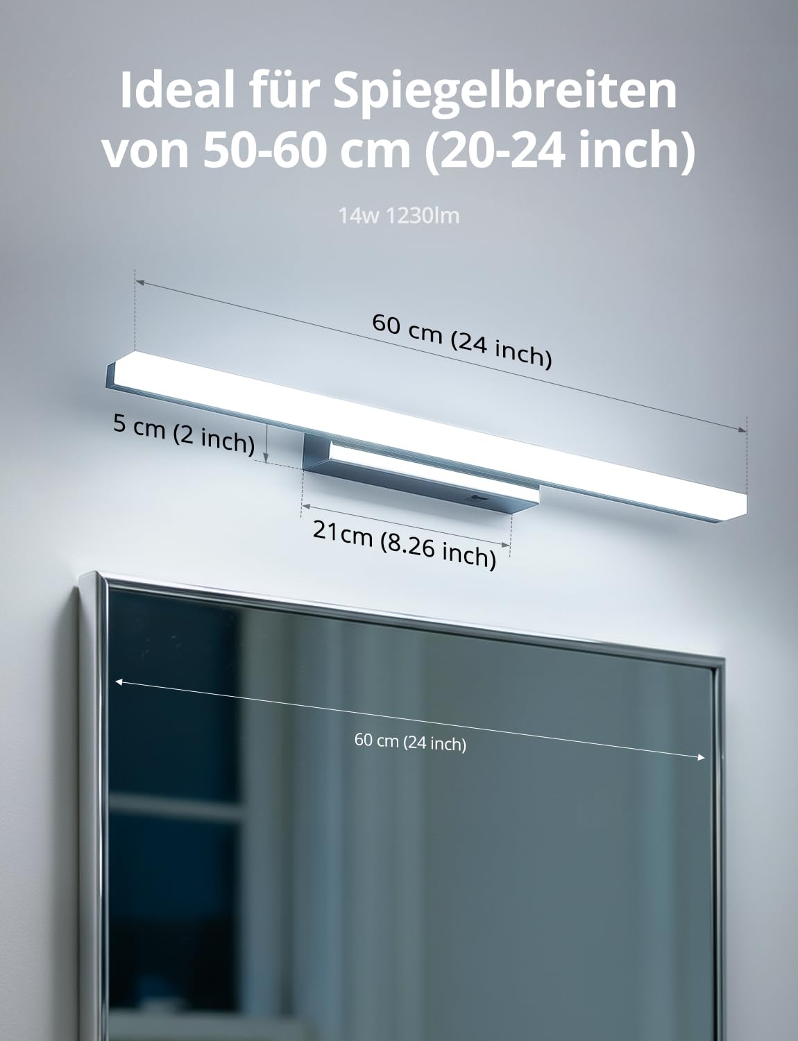 Combuh Spiegelleuchte Bad 60cm Spiegellampe Badezimmer LED Spiegelschrank Beleuchtung, Flexibeles Licht für Jeden Moment 5 Farbtemperaturen IP44 Lampe über Spiegel 230v Warmweiß Neutralweiss Kaltweiss