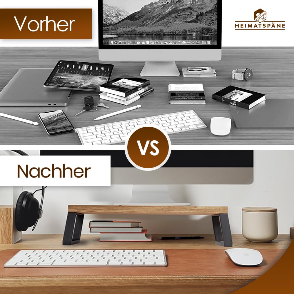 Heimatspäne Monitorständer Eiche massiv – Ergonomische Bildschirmerhöhung Holz als Schreibtischaufsatz für Bildschirm oder Laptop