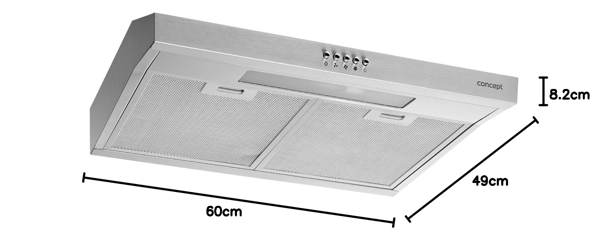 Concept OPP1260 okap kuchenny 60 cm z oświetleniem LED i 3 poziomami mocy, okap kuchenny podblatowy 135 m3 67W funkcja wywiewu/obiegu (srebrny)