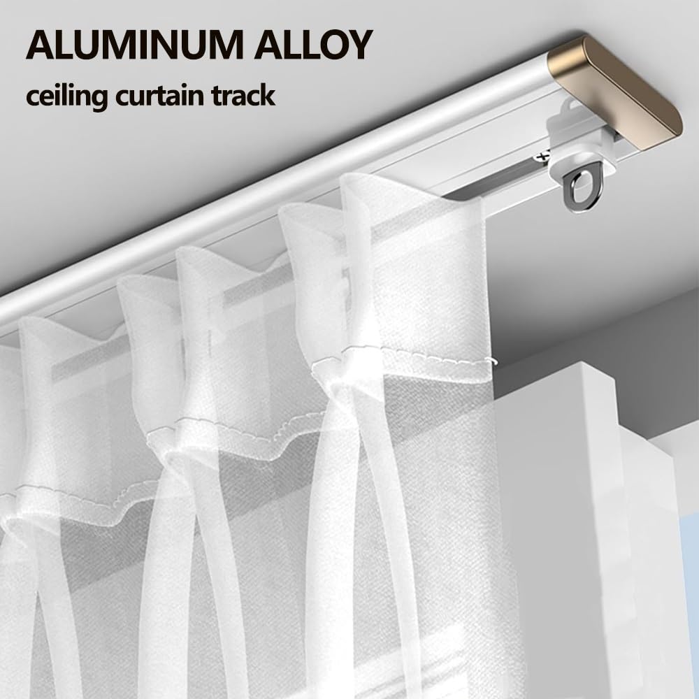 Ultra cienki aluminiowy karnisz sufitowy, zestaw szyn do zasłon – 400 cm cichy poślizg do salonu, sypialni, hotelu, stylowe szampańskie wykończenie, idealne do nowoczesnego wystroju