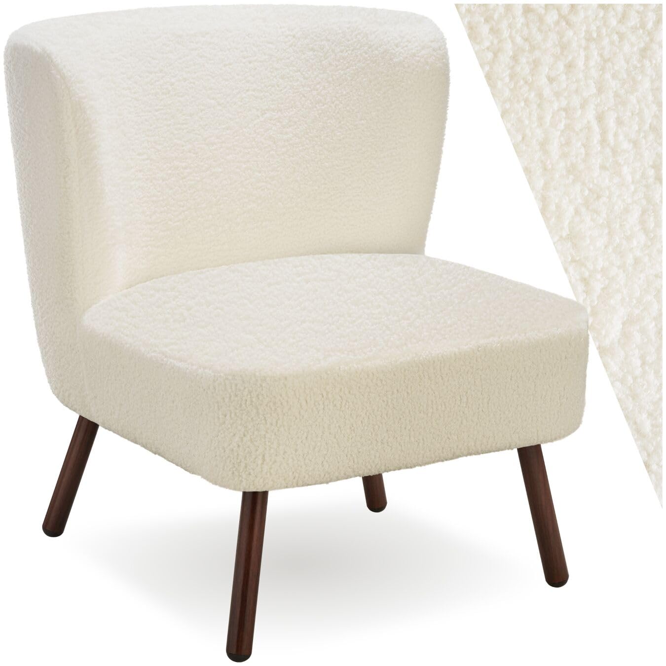 tectake®, Poltrona scandinava da cocktail, poltrona relax di design, moderna e comoda, poltrone salotto, poltroncina da camera, Poltroncina salotto da lettura - Bouclé Bianco Avorio