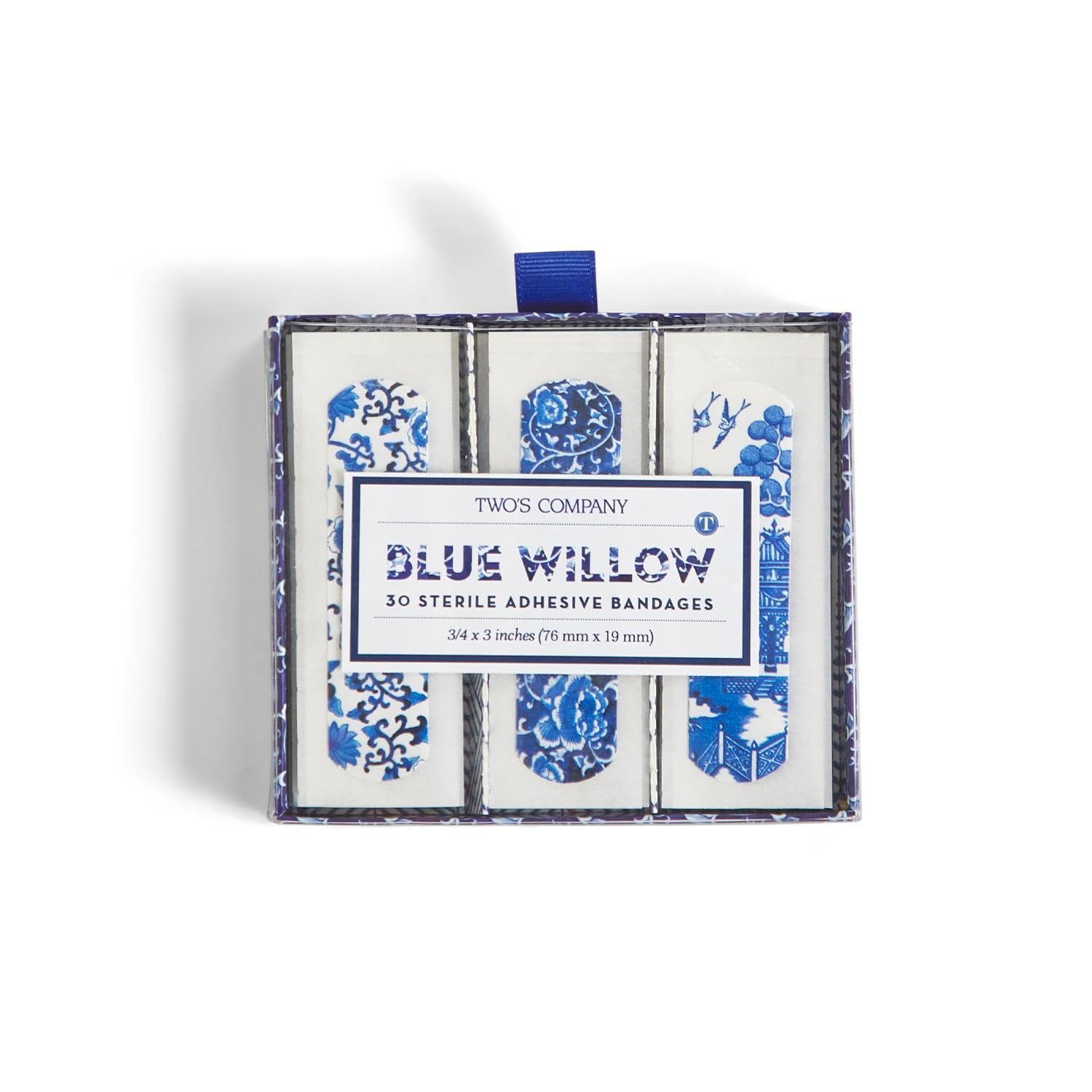 Two's Company 53560 Blue Willow Bandages in Gift Box, 30 Pieces, 3-inch Length, Plastic