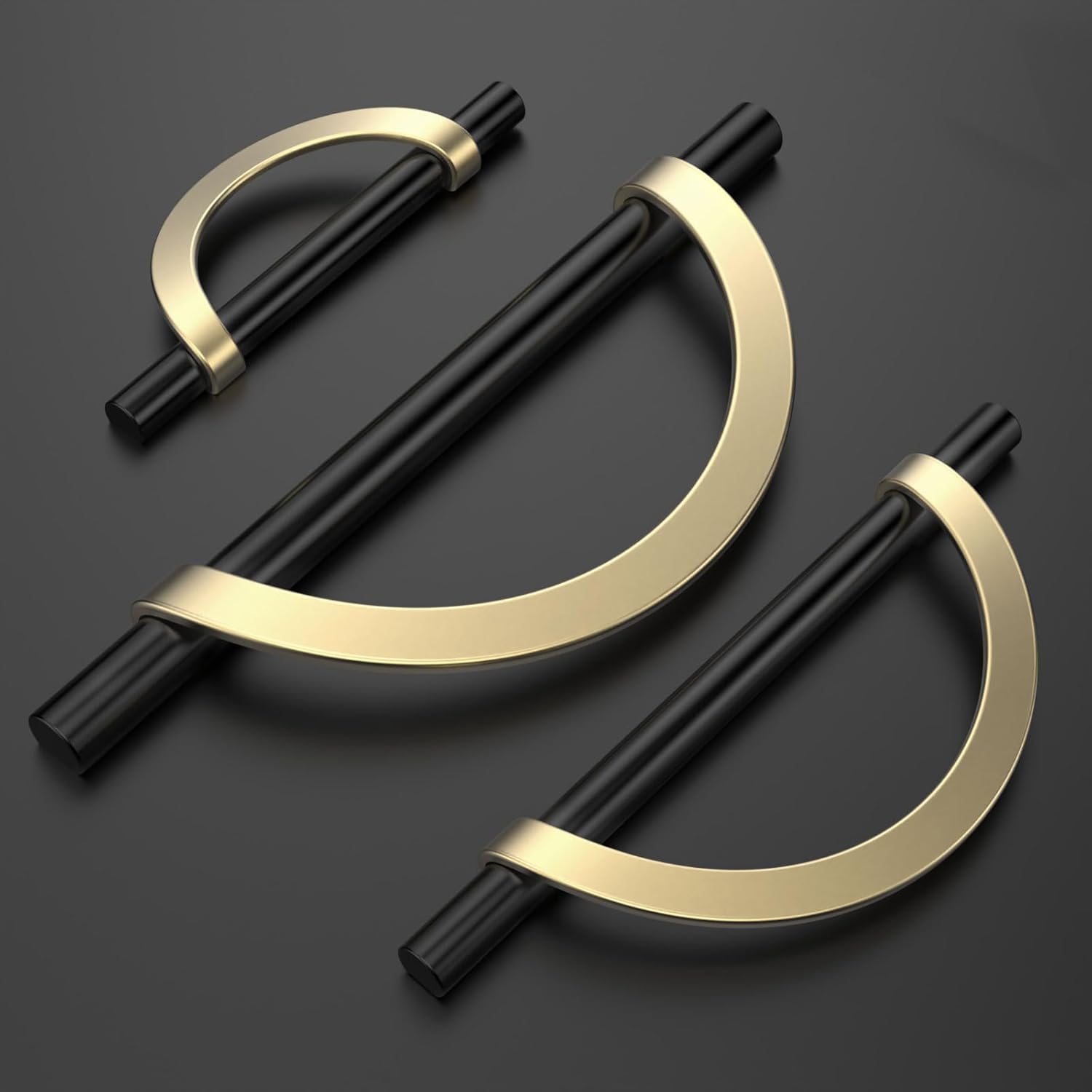 Alzassbg 6 Pack Matt Black and Gold Cabinet Pulls, 7-1/2 Inch(192mm) Hole Centers Half Moon Metal Drawer Pulls Kitchen Hardware Cabinet Handles AL3902MB-GB