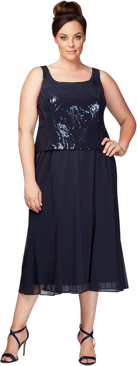 Alex Evenings Women's Plus Size Tea Length Button-Front Jacket Dress - Image 2