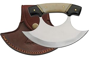 SZCO SUPPLIES Horn/Bone Handle Crescent Blade Ulu Knife with Sheath