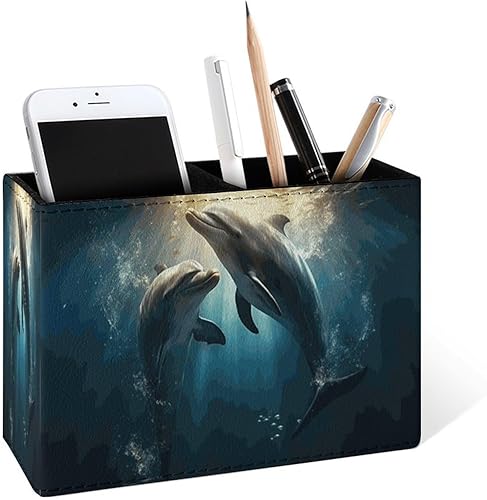 Miniatura 8 de Famame Soporte para lápices de dos ciervos y río de otoño para escritorio, contenedor de escritorio de cuero, para guardar bolígrafos, mesa de Dos