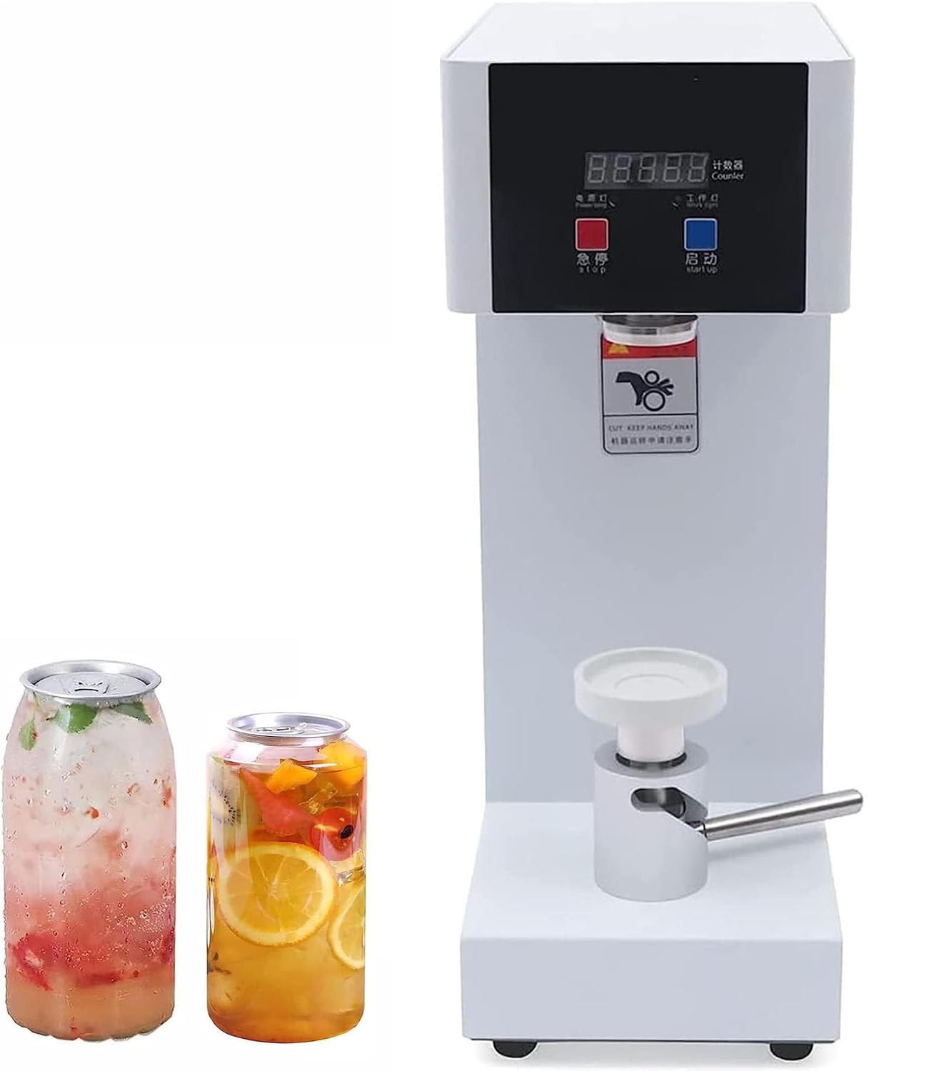 LjlXanthiper 180w Electric Cup Sealer Machine,Tin Can Seaming Closing Machine,With Intelligent Control Panel,2.2” Diameter,5.7”-7.9” Height Adjustable,For Juice,Bubble Tea,Beer White