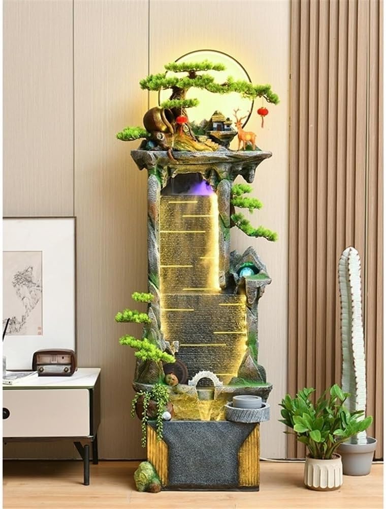 Standing Waterfall Indoor Water Fountain Waterfall Fountain with Lighting, 147cm Tall Tiered Waterfall Fountains for Garden, Patio, Backyard Decor Floor Fountain